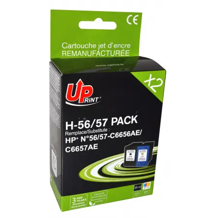 UPRINT PACK 2 CARTOUCHES REMANUFACTUREES HP 56/57-REMPLACE C6656A/C6657A BK/3CL