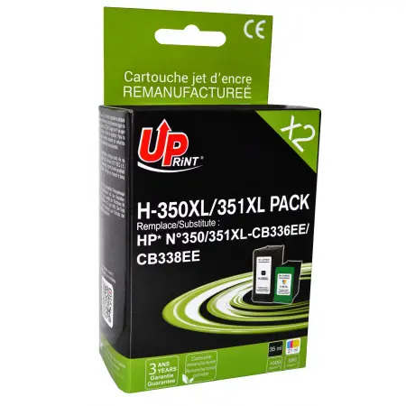 UPRINT PACK 2 CARTOUCHES REMANUFACTUREES HP 350XL/351XL-CB336EE/CB338EE BK/3CL