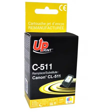 UPRINT CARTOUCHE REMANUFACTUREE CANON 511-REMPLACE CL511 3CL