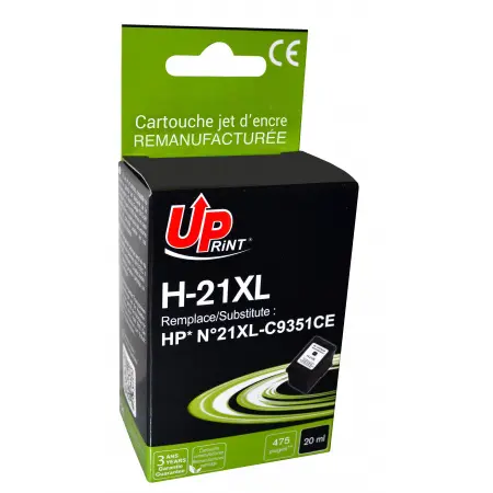 UPRINT CARTOUCHE REMANUFACTUREE HP 21XL-REMPLACE C9351A BLACK