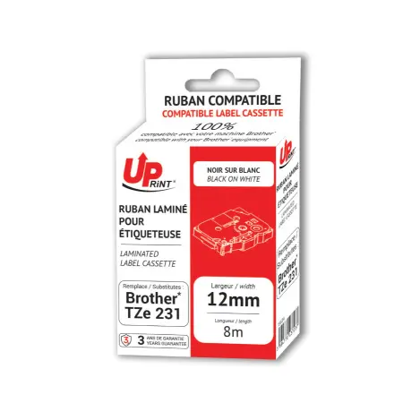 UPRINT RUBAN COMPATIBLE BROTHER 231-REMPLACE TZE231 BLACK ON WHITE
