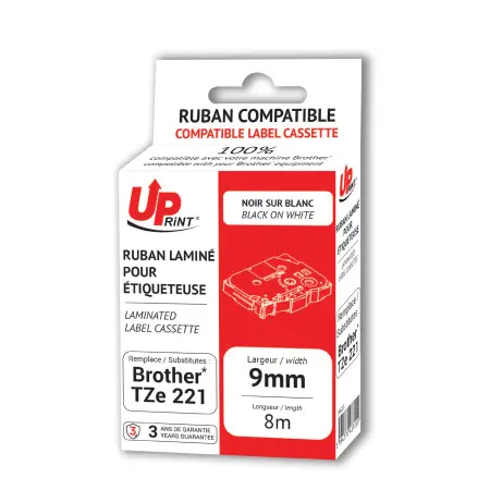 UPRINT RUBAN COMPATIBLE BROTHER 221-REMPLACE TZE221 BLACK ON WHITE