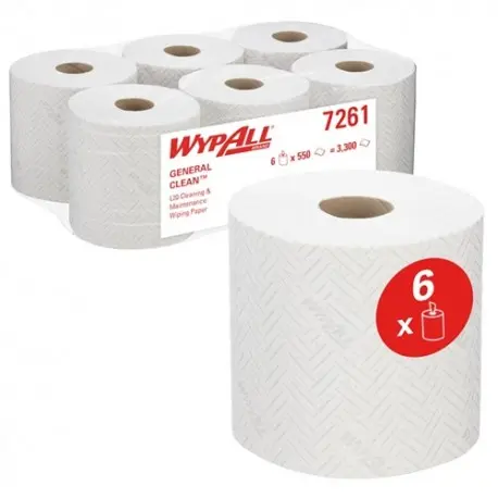 Bobine dévidage central 550F blanche 2plis 24.5cm x 18.3cm WYPALL L