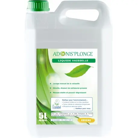 Liquide vaisselle manuel concentré écolabel ADONIS'PLONGE - Bidon 5L