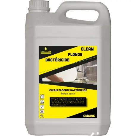 Liquide vaisselle plonge manuelle bactéricide FIRST CLEAN - Bidon 5L