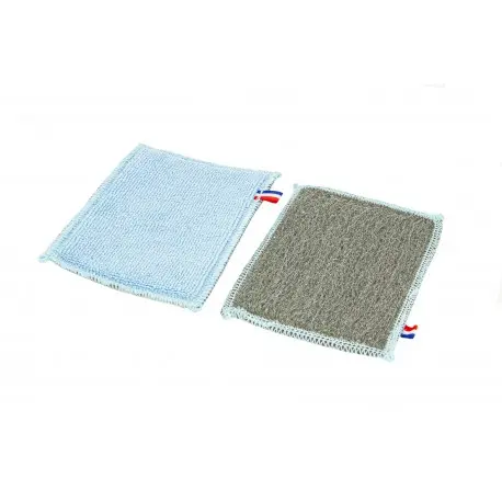 Lavette bi-face microfibre-laine d'acier 12x15cm anti-calcaire-Sch 2