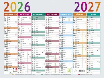 EXACOMPTA Calendrier Multicolore, 2026/2027, 295 x 220 mm