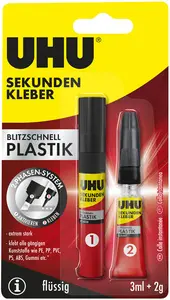 UHU Colle instantanée blitzschnell PLASTIK, 3 ml + 2 g