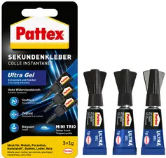 Pattex Colle instantanée Ultra Gel MINI Trio, 3 tube de 1 g