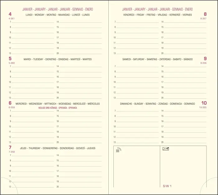 Recharge Agenda de poche Eurotime 16 8,5 x 16 cm Semainier Janvier à Décembre 2027 - Tranche or