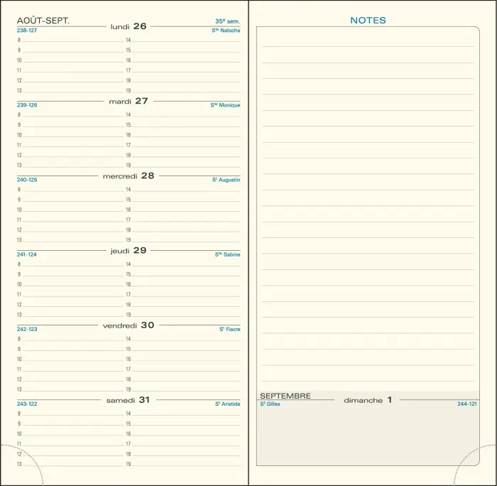 Recharge Agenda de poche Espace 17 9 x 17,5 cm Semainier Janvier à Décembre 2027 - Tranche or