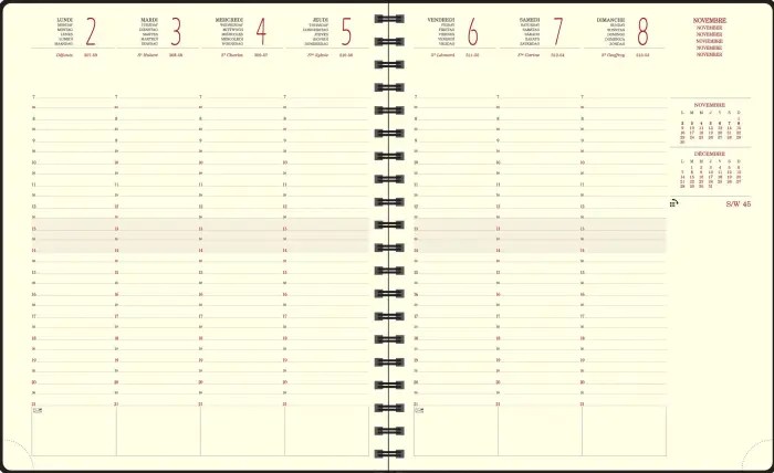 Recharge Agenda de bureau Eurotime 22S spiralé 18,5 x 22,5 cm Semainier Janvier à Décembre 2027