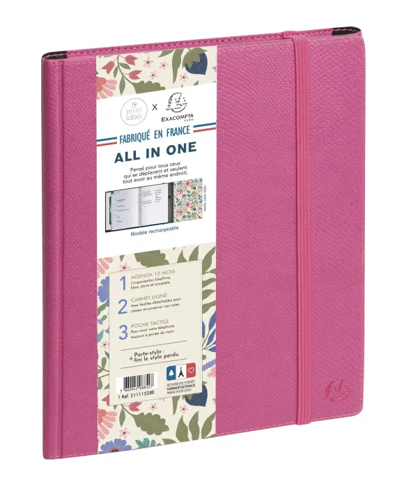 Agenda de bureau All in one EasyTime 21S spiralé Mini Labo 15 x 21 cm Semainier Janvier à Décembre 2027 - Rose
