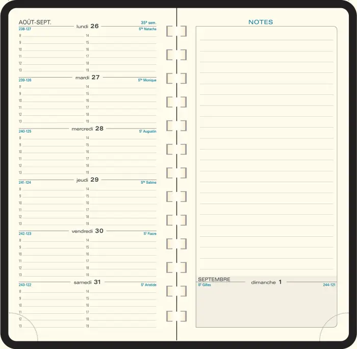 Recharge Agenda de poche Espace 17S spiralé 17,5 x 9 cm Semainier Janvier à Décembre 2027