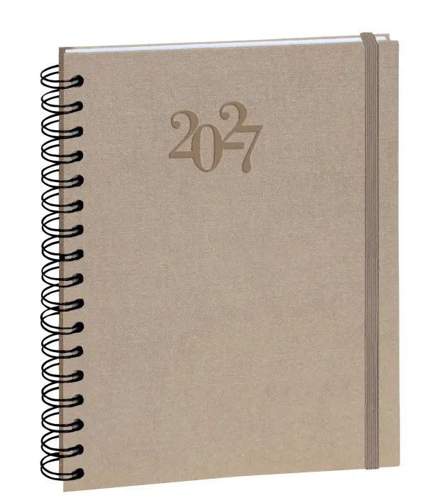 Agenda de bureau Journée planifiée 22S spiralé Carte Napura 18,5 x 22,5 cm Journalier Janvier à Décembre 2027 - Lin - New