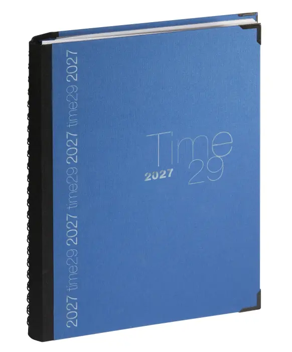 Agenda de bureau Time 29 Spiralé toile bordée 21x29,7 cm Semainier Janvier à Décembre 2027 - Bleu