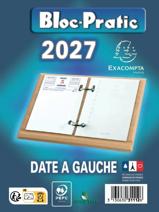 Bloc-pratic date à gauche 8,2 x 12 cm - 2027 - Bleu