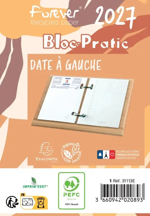 Bloc-pratic Forever recyclé date à gauche 8,2 x 12 cm - 2027 - Marron clair