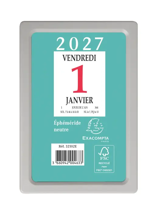 Bloc éphéméride neutre sans support 6,5 x 9,7 cm - 2027 - Vert