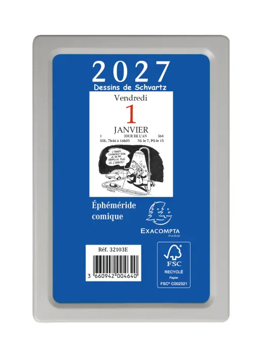 Bloc éphéméride comique sans support 6,5 x 9,7 cm 2027 - Bleu
