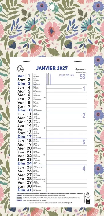 Calendrier mensuel Mini Labo avec feuillets détachables 15,5 x 28,5 cm sur support plaque imprimée 19 x 41 cm 2027 - Visuel aléatoire