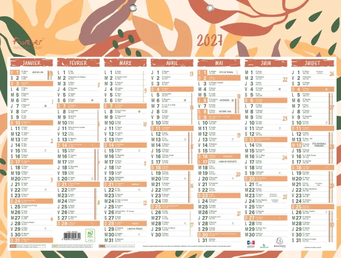 Calendrier Forever recyclé 55 x 40,5 cm Semestriel 2027