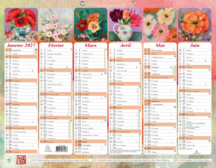 Calendrier semestriel Sophie Adde avec illustrations 43 x 33,5 cm Semestriel 2027 - Visuel