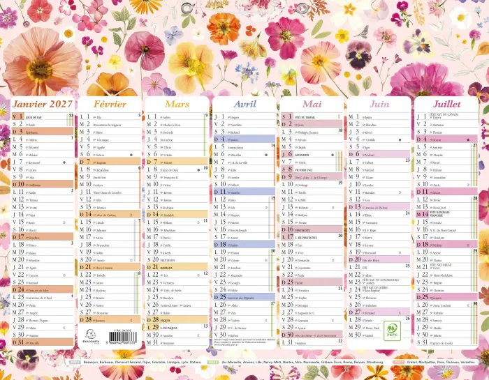 Calendrier Chemin des Marettes avec illustrations 29,5 x 22 cm Semestriel 2027 Fleurs - Visuel