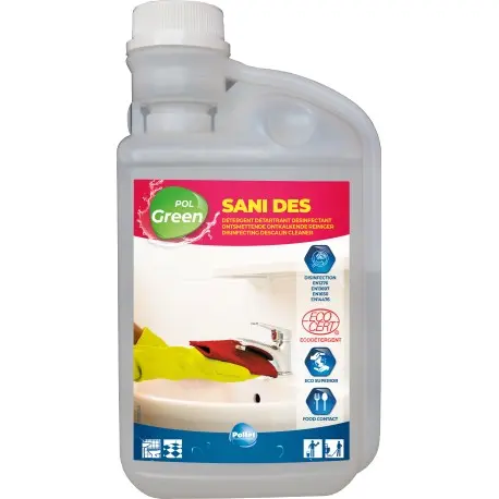 Détergent détartrant désinfectant POLGREEN SANI DES - Bidon doseur 1L