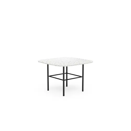 Table basse Margot carrée L. 50 cm x P. 50 cm plateau récyclé PVC recyclé blanc moucheté pietement en métal lisse noir