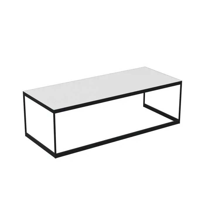 Table basse Suzy L. 110 x P. 45 cm avec plateau recyclé PVC recyclé blanc moucheté - piétement métal structuré noir