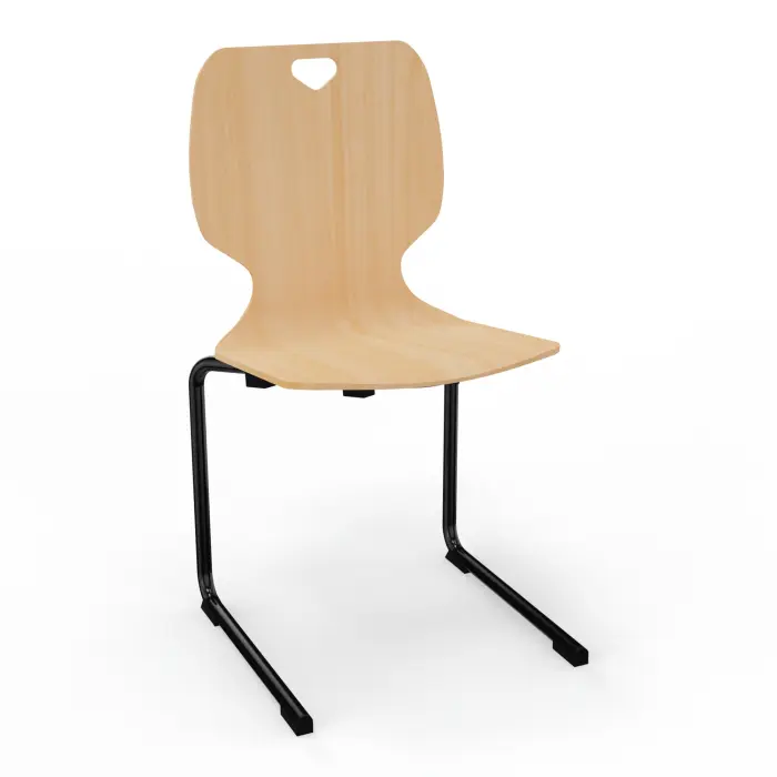 Lot de 2 chaises de réféctoire Chloé H. 87 cm x P. 40 cm x L. 44 cm assise/dossier contreplaqué réemploi 4 pieds fixe métal lisse noir