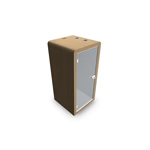 Cabine Silen couleur spécifique S1 avec ouverture à gauche - P. 1110 x L. 1110 x H. 2290 mm équipée d'un tableau/tablette  blanc et d'1 prise PC + 1 USB