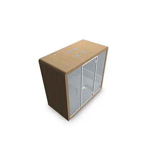 Cabine Silen couleur spécifique S2 avec ouverture à droite + table L. 60 cm + 2 banquettes H. 77 cm - P. 1220 x L. 2400 x H. 2290 mm - électrification au choix