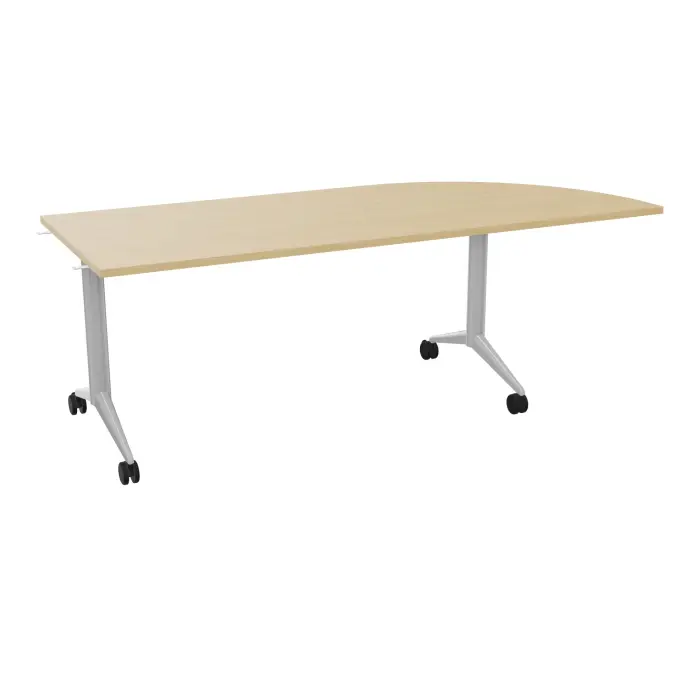 Table abattante Pure rectangulaire angle 90° à gauche L. 205 x P. 80 x H. 73,5 cm mélamine Chêne naturel - piétement métal lisse gris aluminium sur roulettes
