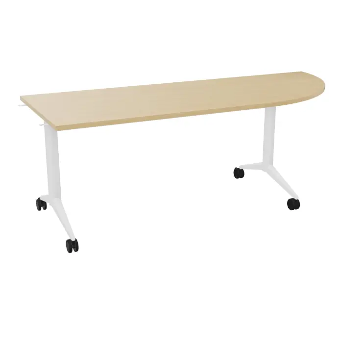 Table abattante Pure rectangulaire angle 90° à droite L. 205 x P. 80 x H. 73,5 cm mélamine Chêne naturel - piétement métal lisse blanc sur roulettes