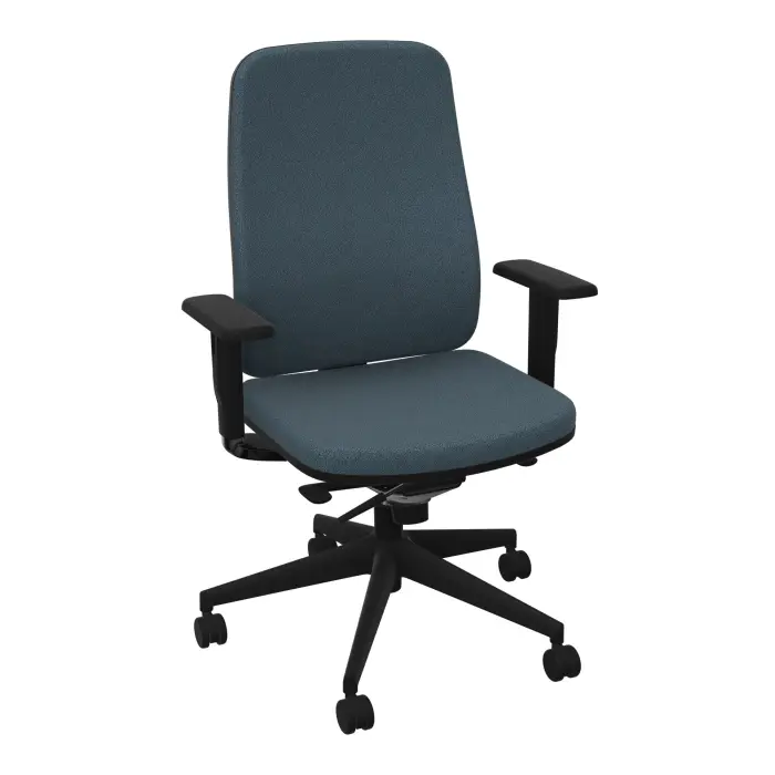 Siège Paul tissu Bondaï gris orage mécanisme synchrone avec translation d'assise accoudoirs 1D piétement nylon noir avec roulettes pour sols souples