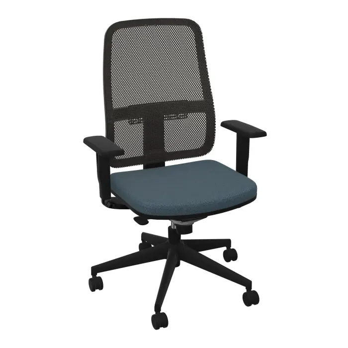 Siège Paul résille noire/tissu Bondaï gris orage mécanisme synchrone confort accoudoirs 1D piétement nylon noir avec roulettes pour sols souples