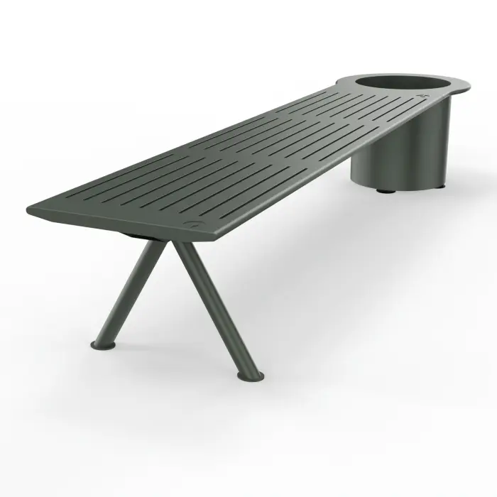 Banc avec jardinière d'extremité plastique vert sur structure métallique