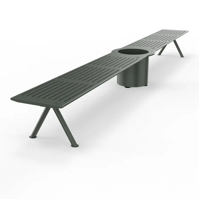Banc avec jardinière jonction 2 bancs 180° plastique vert sur structure métallique