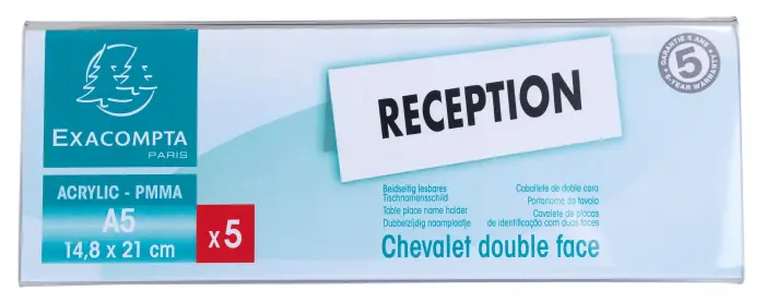 Lot de 5 chevalets double face horizontal A5 - Cristal