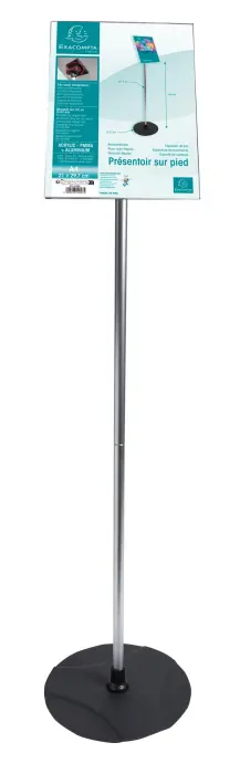 Présentoir sur pied aluminium vertical A4 - Noir/alu/cristal