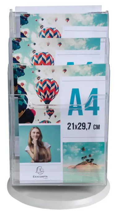 Distributeur de prospectus tourniquet de table 6 Compartiments A4 - Cristal