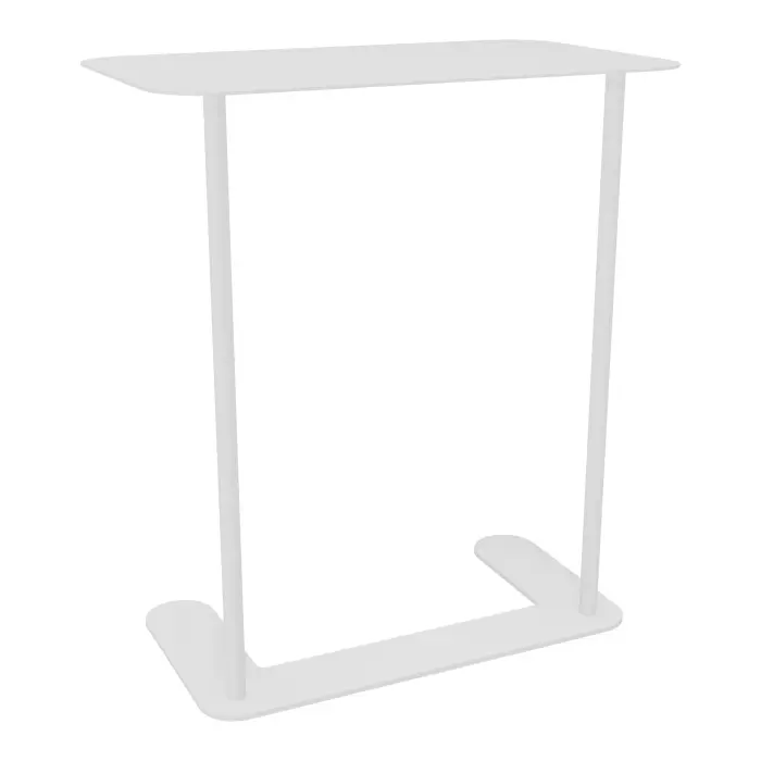 Tablette écritoire métallique Zélie L. 56 x P. 34 x H. 63 cm sur piètement 2 tubes sur socle en U métal structuré blanc