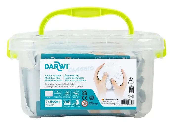 DARWI Pack Scolaire de 7 pains de pâte à modeler auto-durcissante 500g CLASSIC - Blanc - New