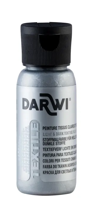 DARWI Flacon de 50 ml de Peinture Textile Métallique - Argent