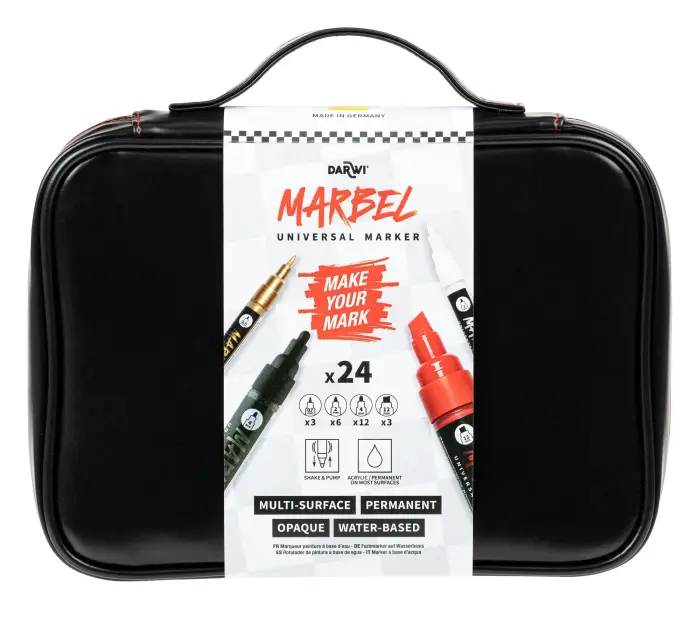 MARBEL Mallette De 24 Marqueurs Universels (3x 0,7mm + 6x 2mm + 12x 4mm + 3x 12mm) - Assortiment - New