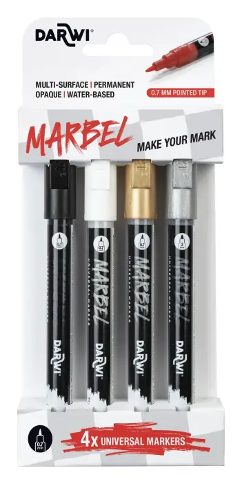 MARBEL Set de 4 Marqueurs Universel Pointe Pointue Extra-fine 0,7mm, Assortiment Basic - Assortiment basic - New
