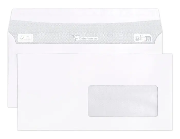 Boite de 500 Enveloppes CLAIRALFA Blanches DL-110x220mm - Auto-Adhésives - 80g/m2 - Fenêtre Papier Cristal 45x100 (position 20/20)