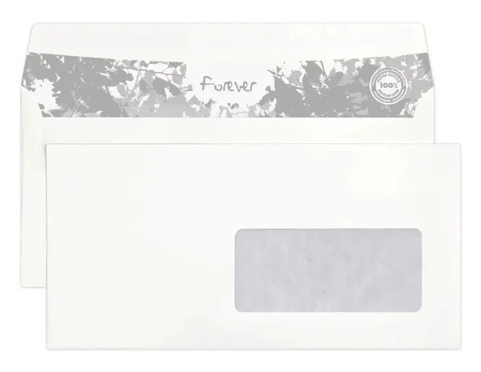 Boite de 500 Enveloppes Evercopy Premium Blanches 100% recyclé DL-110x220mm - Auto-Adhésives - 80g/m2 - Fenêtre Papier Cristal 45x100 (position 20/20)